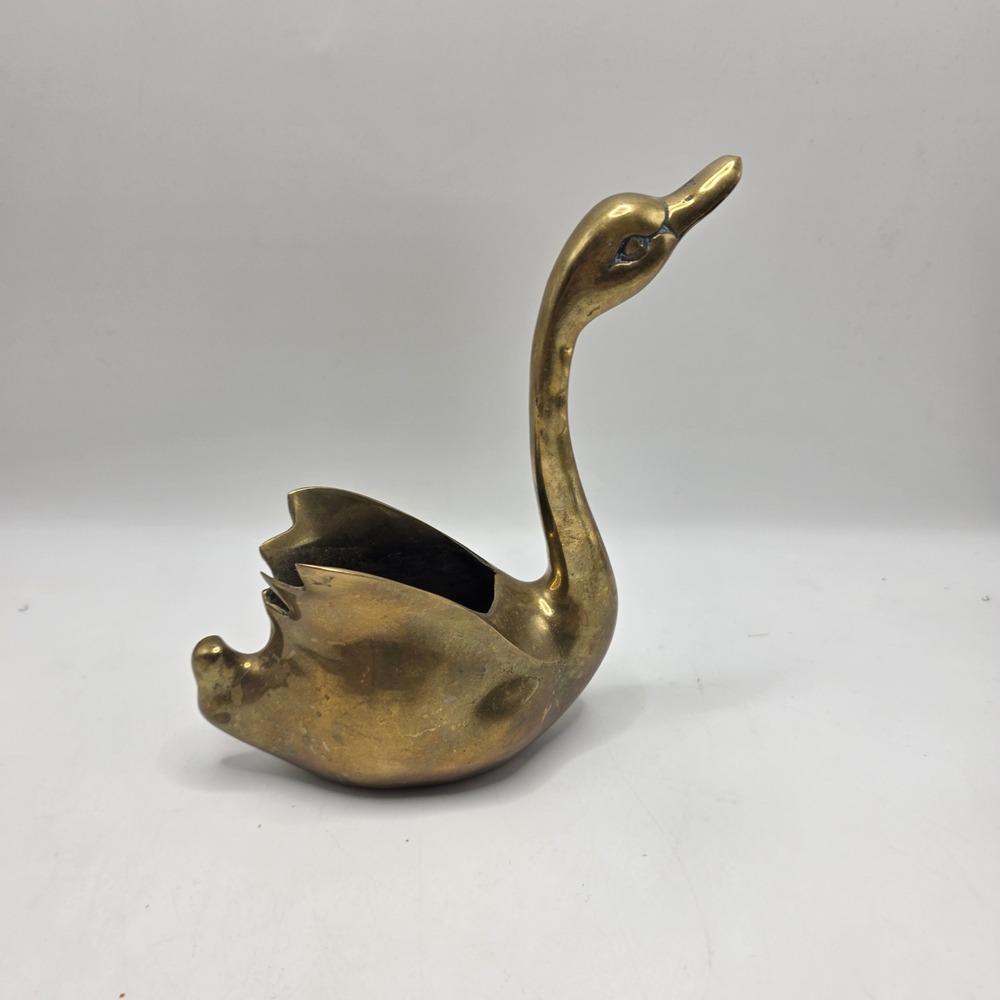 Vintage Brass Swan Planter Catchall Dish Gold Bird Figurine Mid Century Decor - Picture 4 of 10
